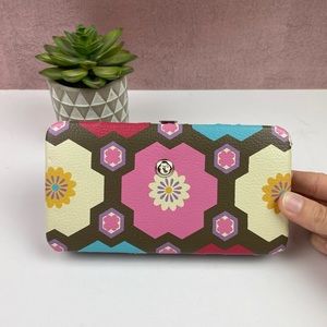 Spartina Daufuskie Island Natural Linen Genuine Leather Geometric Pink Wallet
